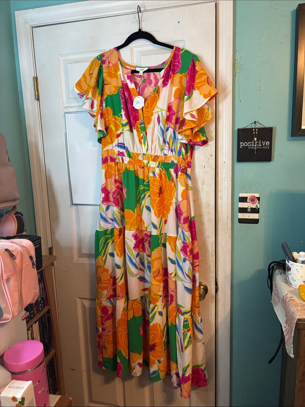 NWT ODDY Floral Maxi Dress in White, Green, Yellow, Pink Size 1X